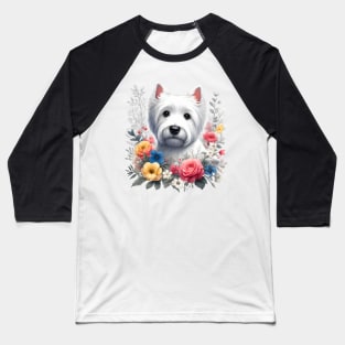 A west highland white terrier decorated with beautiful colorful flowers. Baseball T-Shirt